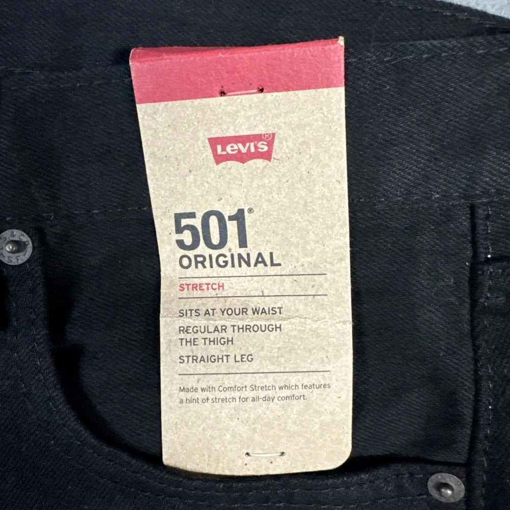 Levis Jeans Mens 33x34 Black 501 Original Straight Stretch Denim Button Fly NWT